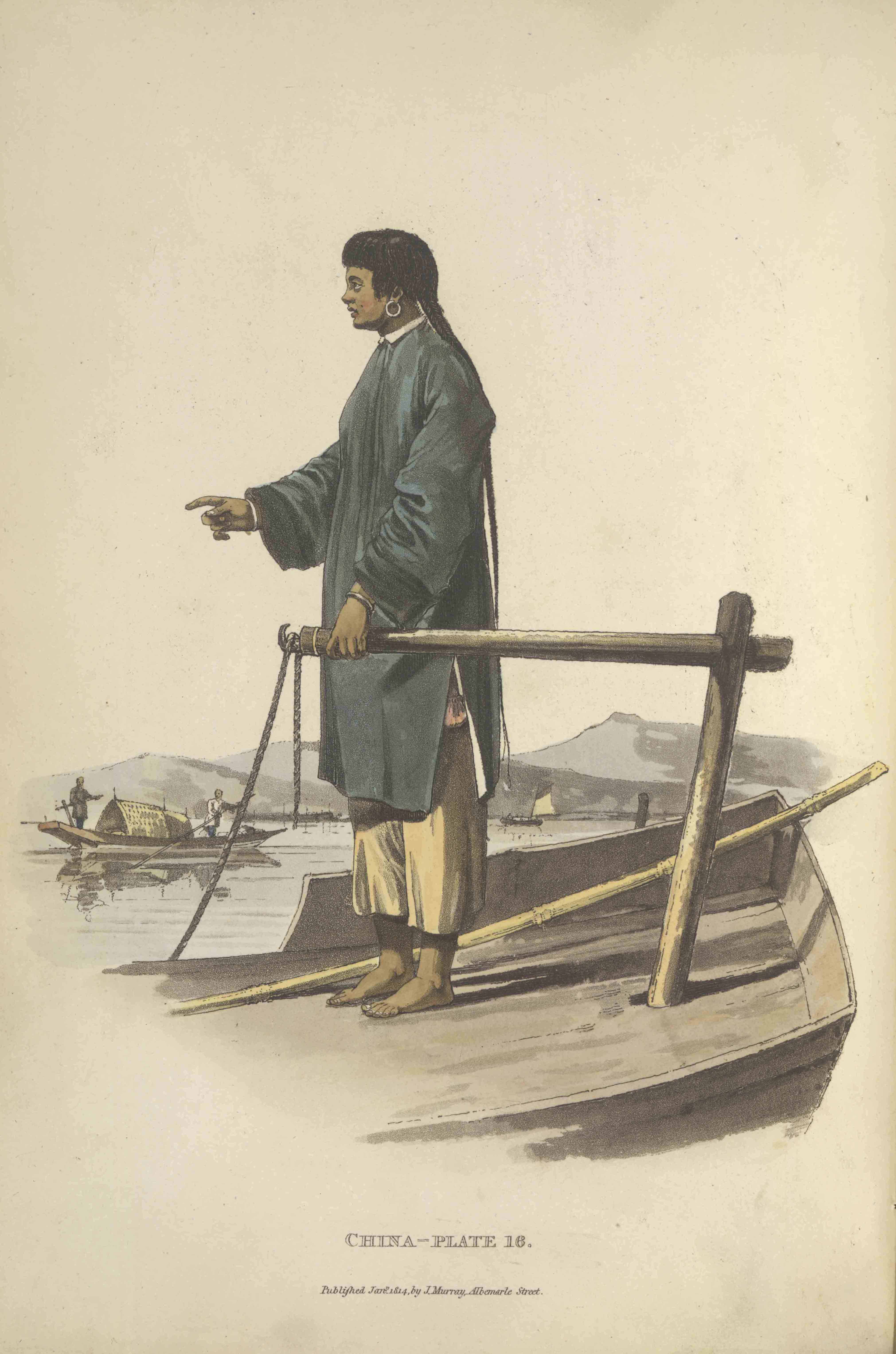 Illustration of a Chinese Boat Girl, China-Plate 36